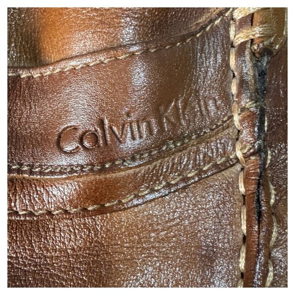 Calvin Klein Mens leather Brown Square Toe Loafers‎ G12 - Picture 6 of 7